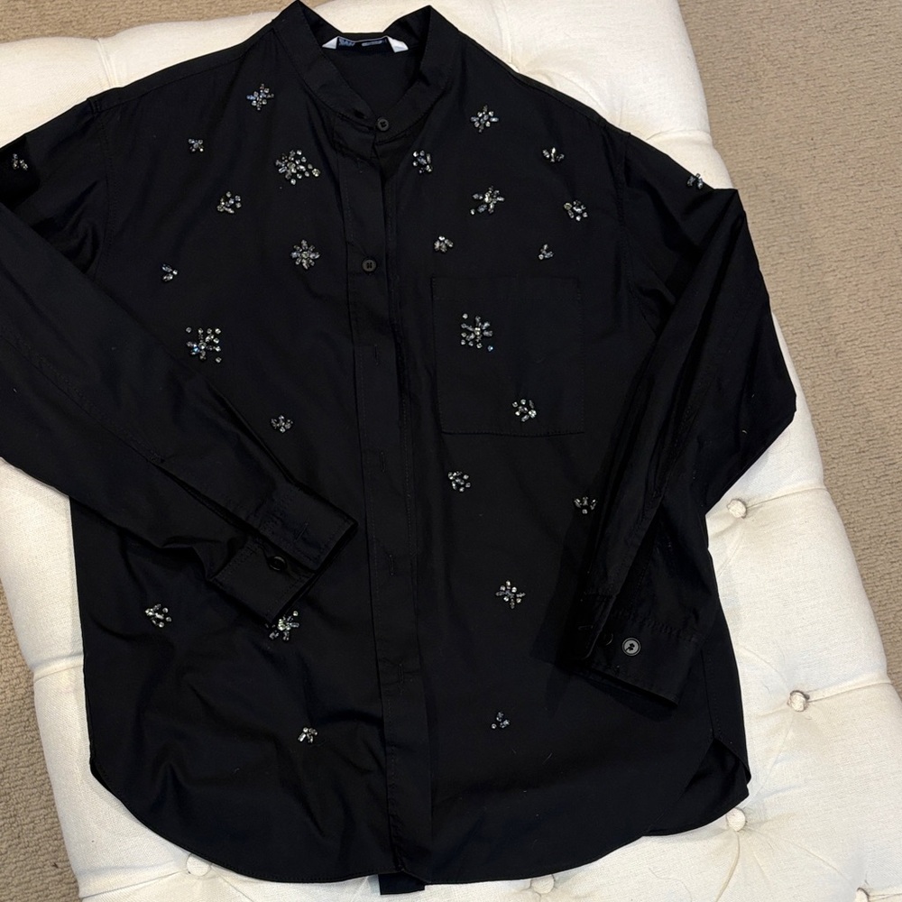 Zara Black Embellished botton down Shirt
